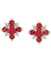Ruby (3/4 ct. t.w.) & Diamond Accent Flower Cluster Stud Earrings in 10k Gold