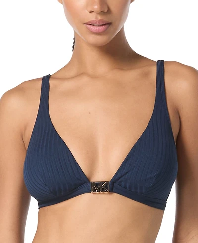 Michael Kors Women's Ribbed Hardware V-Neck Bikini Top