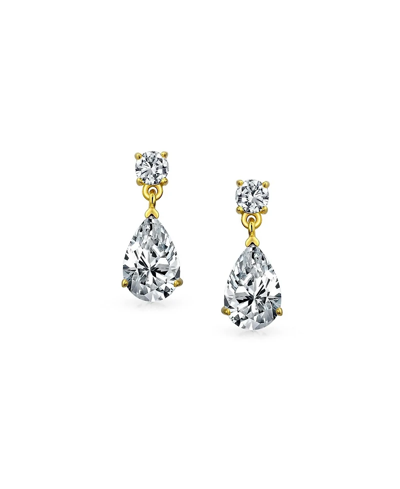 Bling Jewelry Classic Simple Cubic Zirconia Teardrop Cz Dangle Drop Earrings Gold Plated .925 Sterling Silver
