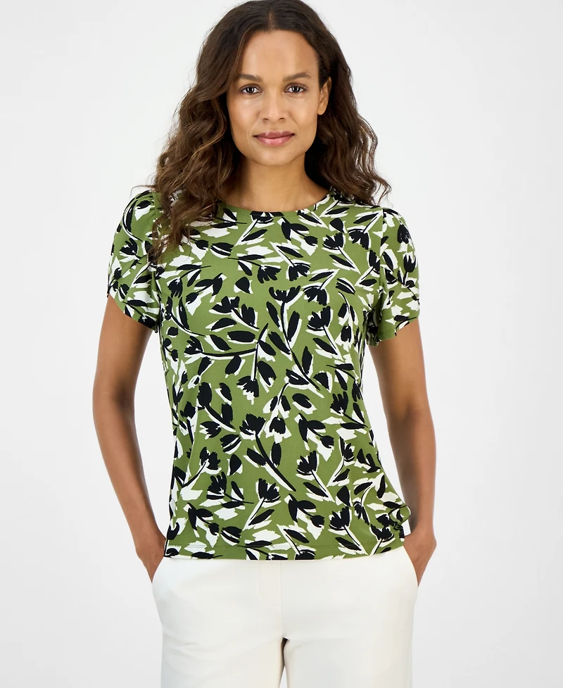Ak Anne Klein Women's Tulip-Sleeve Printed Knit Top