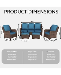 Streamdale 5-Piece Rattan Sectional Conversation Set Outdoor Couch, 2 Chairs, 2 Ottomans