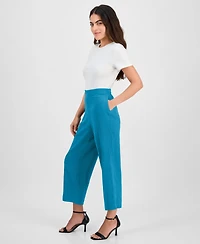 Ak Anne Klein Petite Textured Pull-On Mid-Rise Wide-Leg Pants