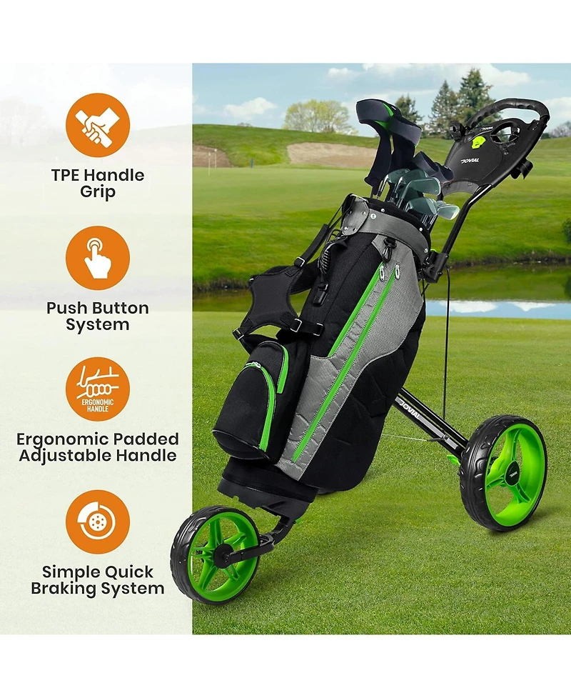 Jovial Foldable 3-Wheel Junior Golf Pull Cart with Scorecard Holder