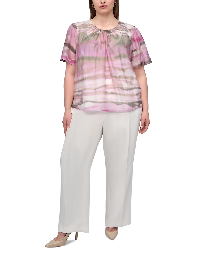 Dkny Plus Printed Short-Sleeve Blouse