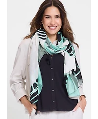 Olsen Abstract Leaf Print Tassel Scarf