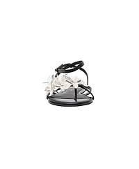 Linea Paolo Lucia | Flower Embellished Strappy Flat Leather Sandals
