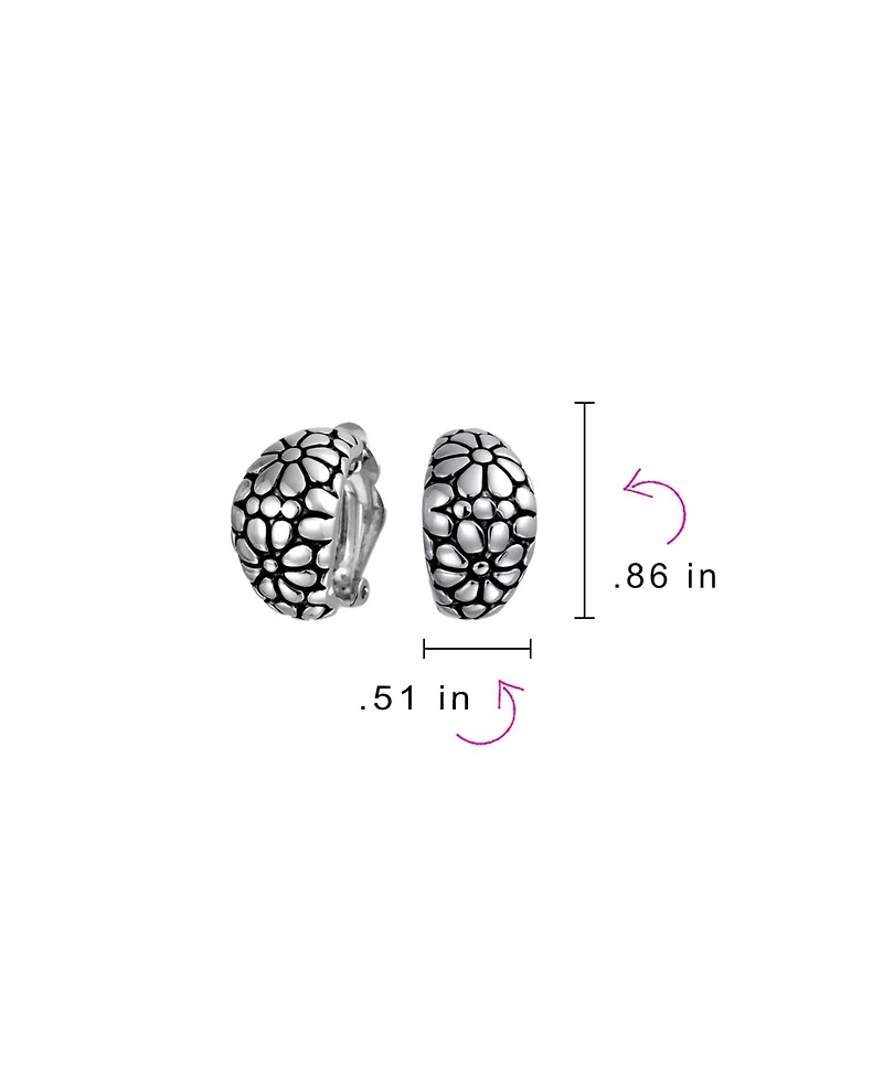 Bling Jewelry Flower Wide Shrimp Half Hoop Clip On Earrings For Non Pierced Ears Oxidized Gold Plated Brass
