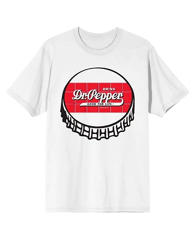 Dr. Pepper Men's Bottle Cap With Logo Crew Neck Short Sleeve White T-shirt-3XL