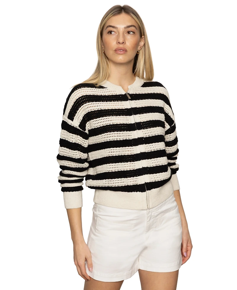 Sanctuary Women's Cotton Stripe Open-Knit Bomber Jacket