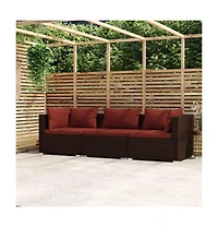 Wicker Patio Furniture 3 Piece with Cushions Brown Poly Rattan