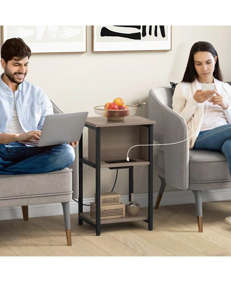 3-Tier End Table with Usb Ports & Power Outlets-1 Piece