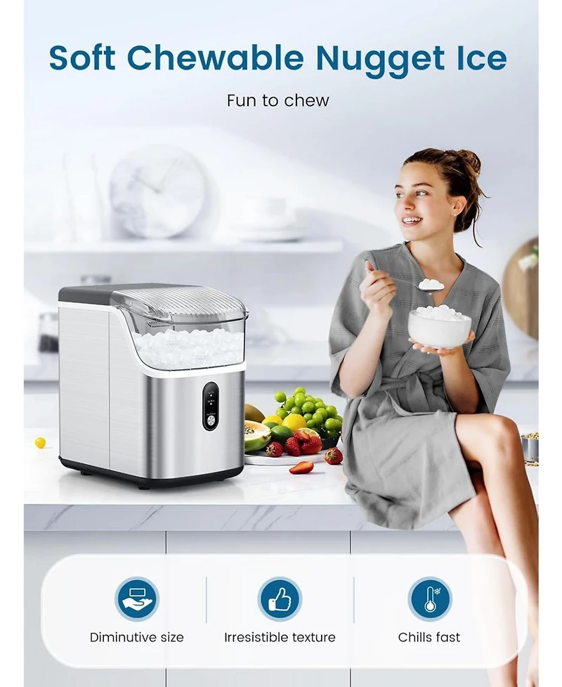 Zafro Countertop Nugget Ice Maker, Portable Chewable Pebble Ice Machine, Soft Crushed Ice Maker, 34 lbs/Day, One-Touch Operation, Self-Cleaning, Perfe