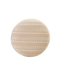 Striped Round Polyester Pouf Ottoman for Patio and Home Decor