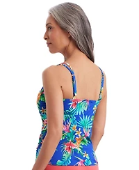 ShapeSolver by Mimi Flamingo Women's Pressed Flowers Crossover Tankini Swimsuit Top
