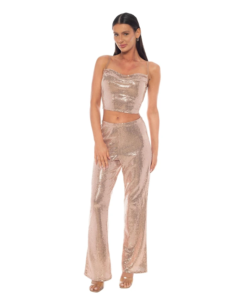 Bebe Women's Two Piece Disco Dot Top with Bell Pants
