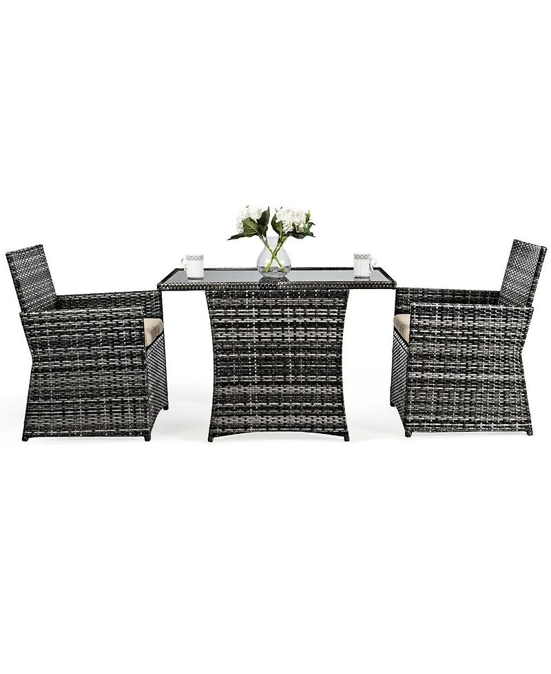 Gymax 3PCS Cushioned Wicker Rattan Patio Furniture Set Garden Yard Outdoor