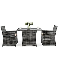 Gymax 3PCS Cushioned Wicker Rattan Patio Furniture Set Garden Yard Outdoor
