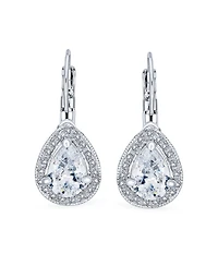 Bling Jewelry 2.25CT Cubic Zirconia Crystal Halo Teardrop Solitaire Cz Lever Back Earrings Silver Plated Alloy