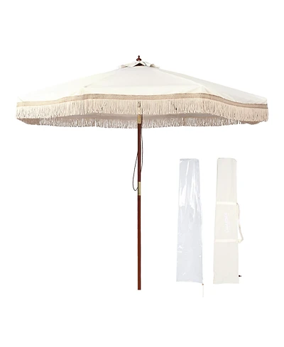 LAGarden Boho 9' Fringe Patio Umbrella with Tassels UPF50+ Boho Style 5-Year-Non-Fading for Outdoor Yard Market Ivony Xchevron