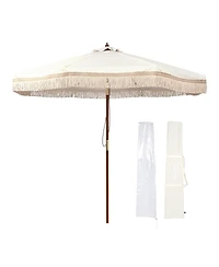 LAGarden Boho 9' Fringe Patio Umbrella with Tassels UPF50+ Boho Style 5-Year-Non-Fading for Outdoor Yard Market Ivony Xchevron