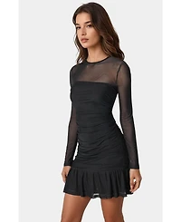 Bebe Women's Flounce Mesh Long Sleeve Mini Dress
