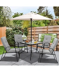 Gymax 6PCS Outdoor Dining Set Patio Table & Chair Furniture Set w/ Cushions & Umbrella