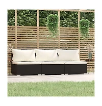 3 Seat Patio Sofa with Cushions Black Poly Rattan