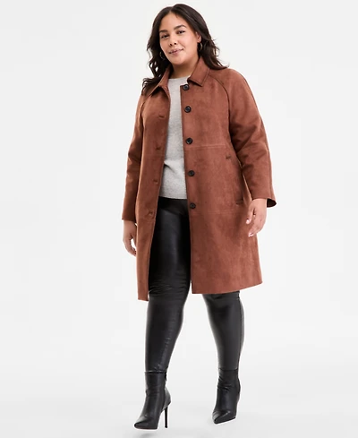 Bcbgmaxazria Plus Button-Front Faux-Suede Jacket
