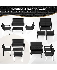 Gymax 4 Piece Patio Wicker Furniture Set Heavy Duty Galvanized Metal Frame w/Table