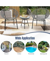 Gymax 3 Pcs Wicker Conversation Bistro Set Acapulco Chair Set with Tempered Glass Table