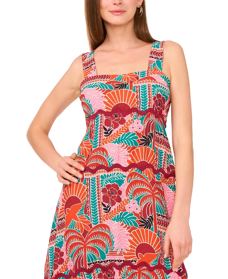 Vince Camuto Women's Embroidered-Trim Square-Neck Smocked-Back Sleeveless Maxi Dress