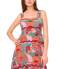 Vince Camuto Women's Embroidered-Trim Square-Neck Smocked-Back Sleeveless Maxi Dress
