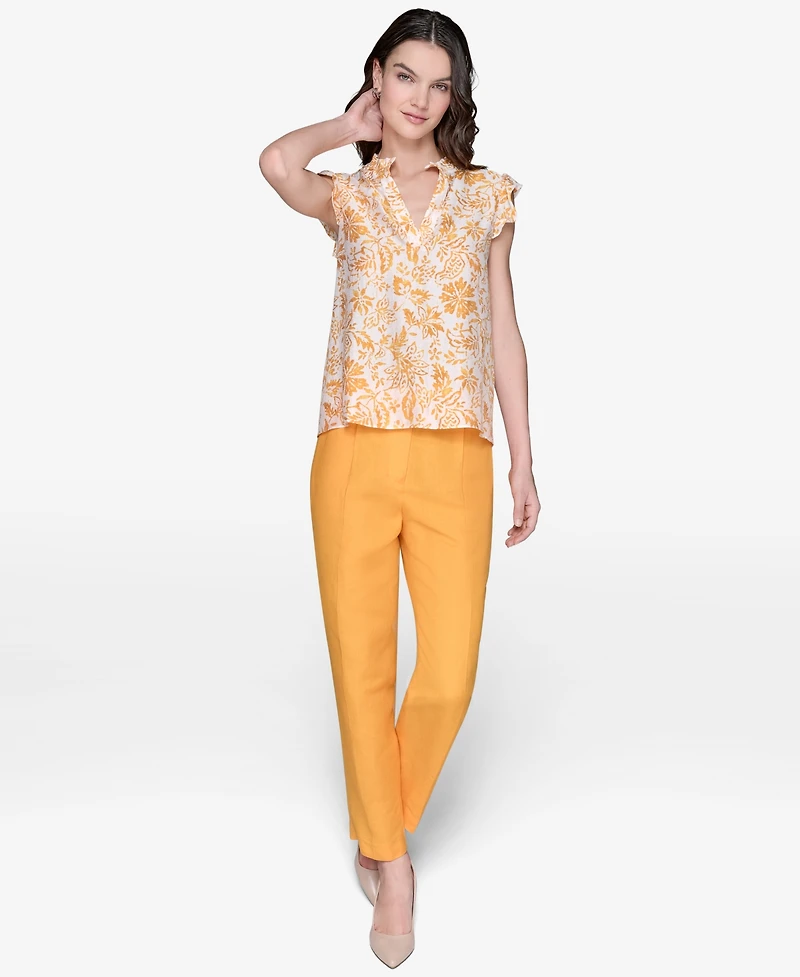 Karl Lagerfeld Paris Women's Printed Split-Neck Flutter-Sleeve Blouse