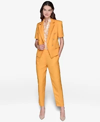 Karl Lagerfeld Paris Women's Linen-Blend Short-Sleeve Double-Breasted Jacket