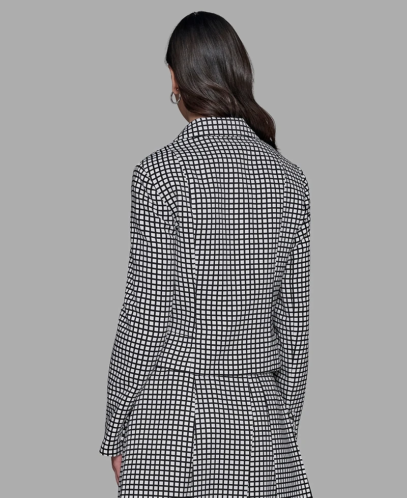 Karl Lagerfeld Paris Women's Check Print One-Button Blazer