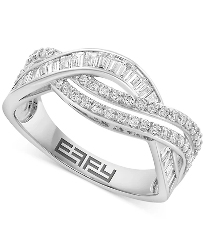 Effy Diamond Round & Baguette Curved Crossover Ring (5/8 ct. t.w.) in 14k White Gold