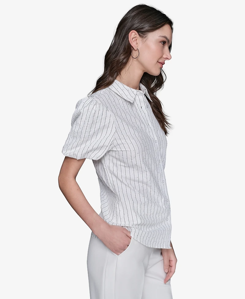 Karl Lagerfeld Paris Women's Striped Studded Button-Front Shirt