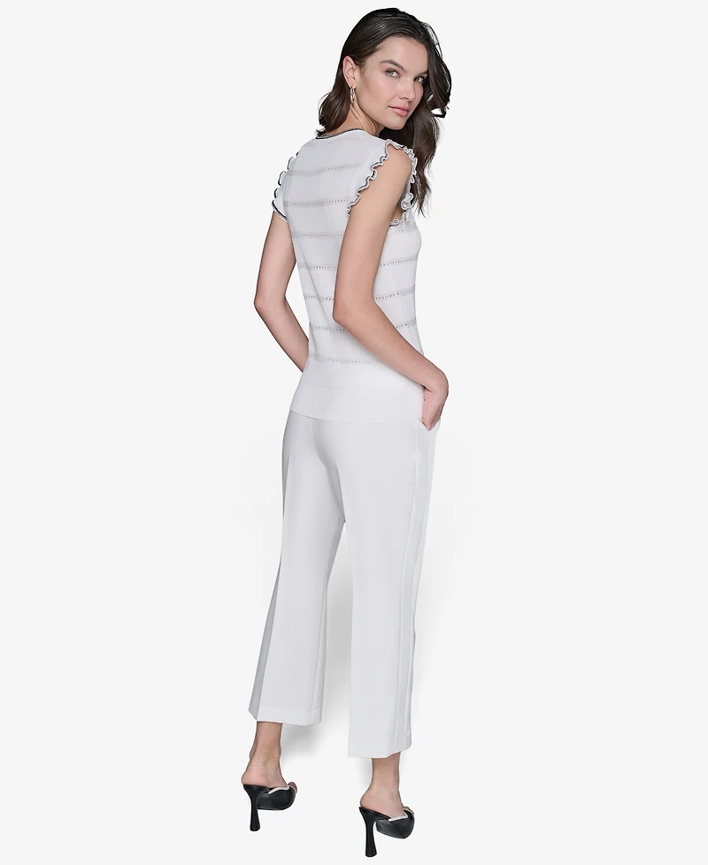 Karl Lagerfeld Paris Women's Pointelle Knit Sleeveless Top