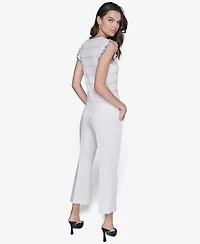 Karl Lagerfeld Paris Women's Pointelle Knit Sleeveless Top