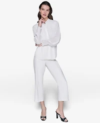 Karl Lagerfeld Paris Women's Blouson-Sleeve Button-Front Blouse