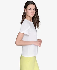 Karl Lagerfeld Paris Women's Crewneck Tulip-Sleeve Blouse