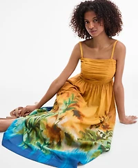 Tahari Asl Women's Ruched-Bodice Border-Print Midi Dress