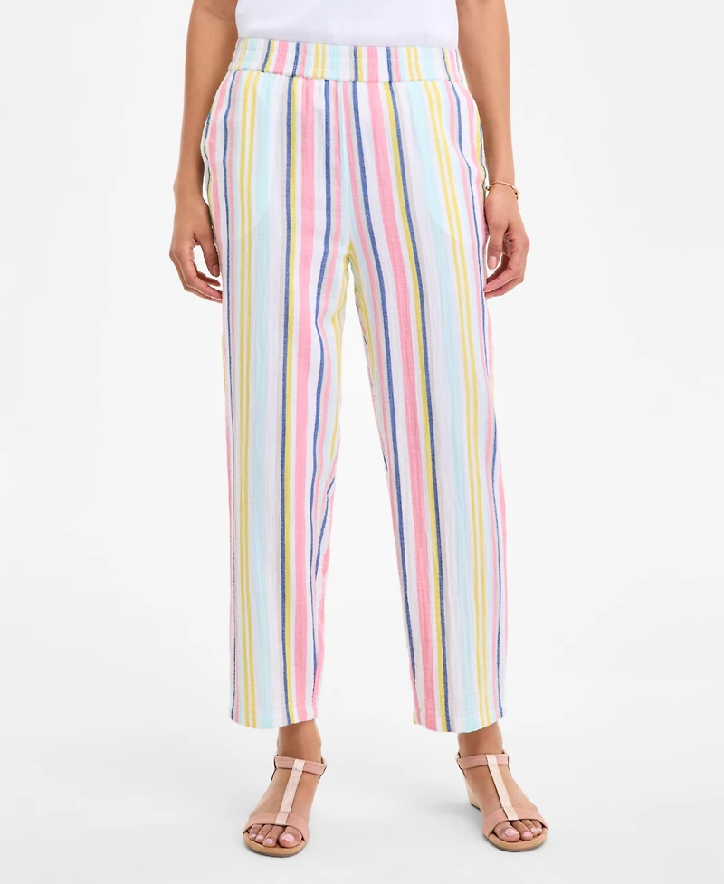 Style & Co Women's Striped Cotton Gauze Pull-On Pants, Exclusively at Macy's