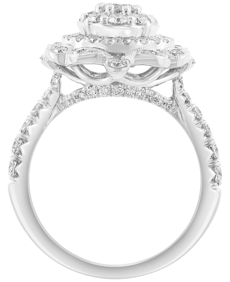 Effy Diamond Flower Cluster Milgrain Bead Ring (1-1/3 ct. t.w.) in 14k White Gold