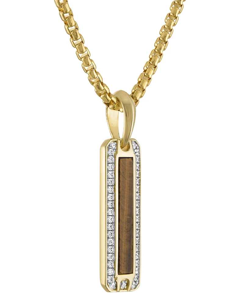 Bulova Men's Marine Star Gold-Tone Sterling Silver Tiger's Eye & White Topaz Pendant Necklace, 24" + 2" extender
