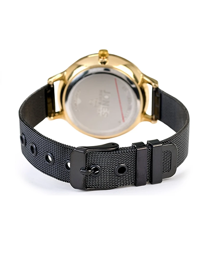 Jones New York Women's Genuine Diamond Gold-Tone Accents Black Metal Strap Analog Watch 33.5mm