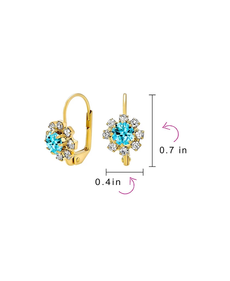 Bling Jewelry Flower Crystal Drop Earrings Gold Plated Brass Lever Back