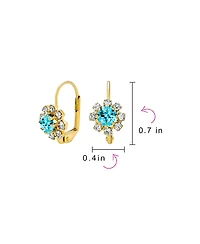 Bling Jewelry Flower Crystal Drop Earrings Gold Plated Brass Lever Back