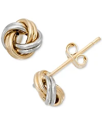 Polished Classic Love Knot Stud Earrings in 10k Two-Tone Gold