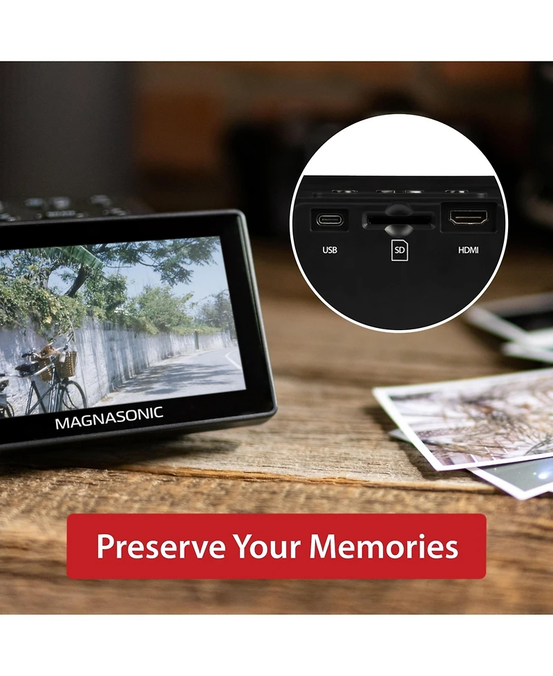 Magnasonic All-in-One 25MP Film Scanner with Large 5" Display & Hdmi, Converts 35mm/126/110/Super 8 Film & 135/126/110 Slides into Digital Photos